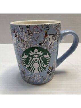 Starbucks Birthday Celebration Blue Mug Cup Gift Animal Hat Party 10oz 2020 -EUC